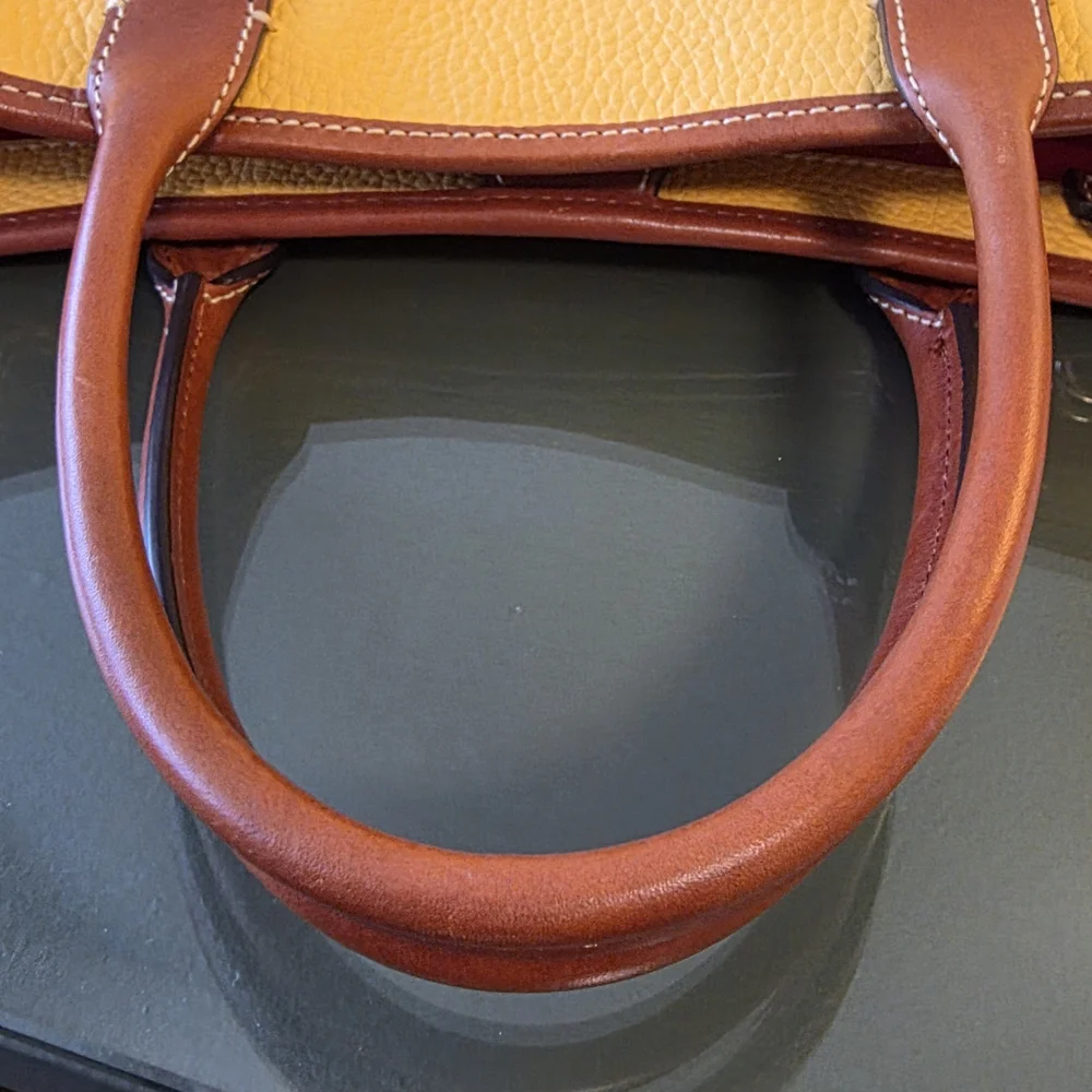 Dooney & Bourke Yellow Pebble Leather Tote with Brown Trim